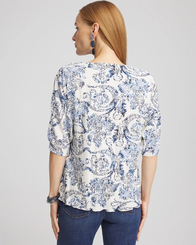 Snakeskin Print Crinkle Elbow Sleeve Tee - image 3